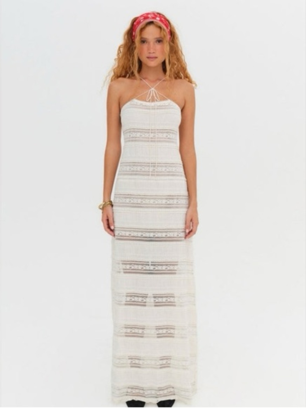 For Love & Lemons NWT Size Small Bridal White Crochet Halter Maxi Dress